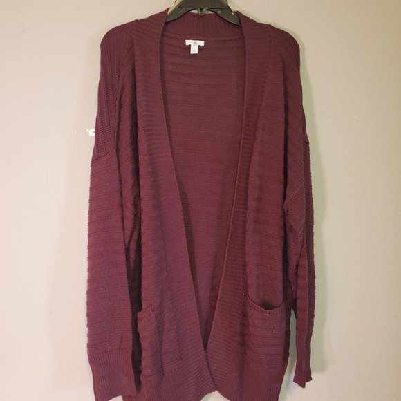 Burgundy Long Cardigan with Pockets - Picture 1 of 4